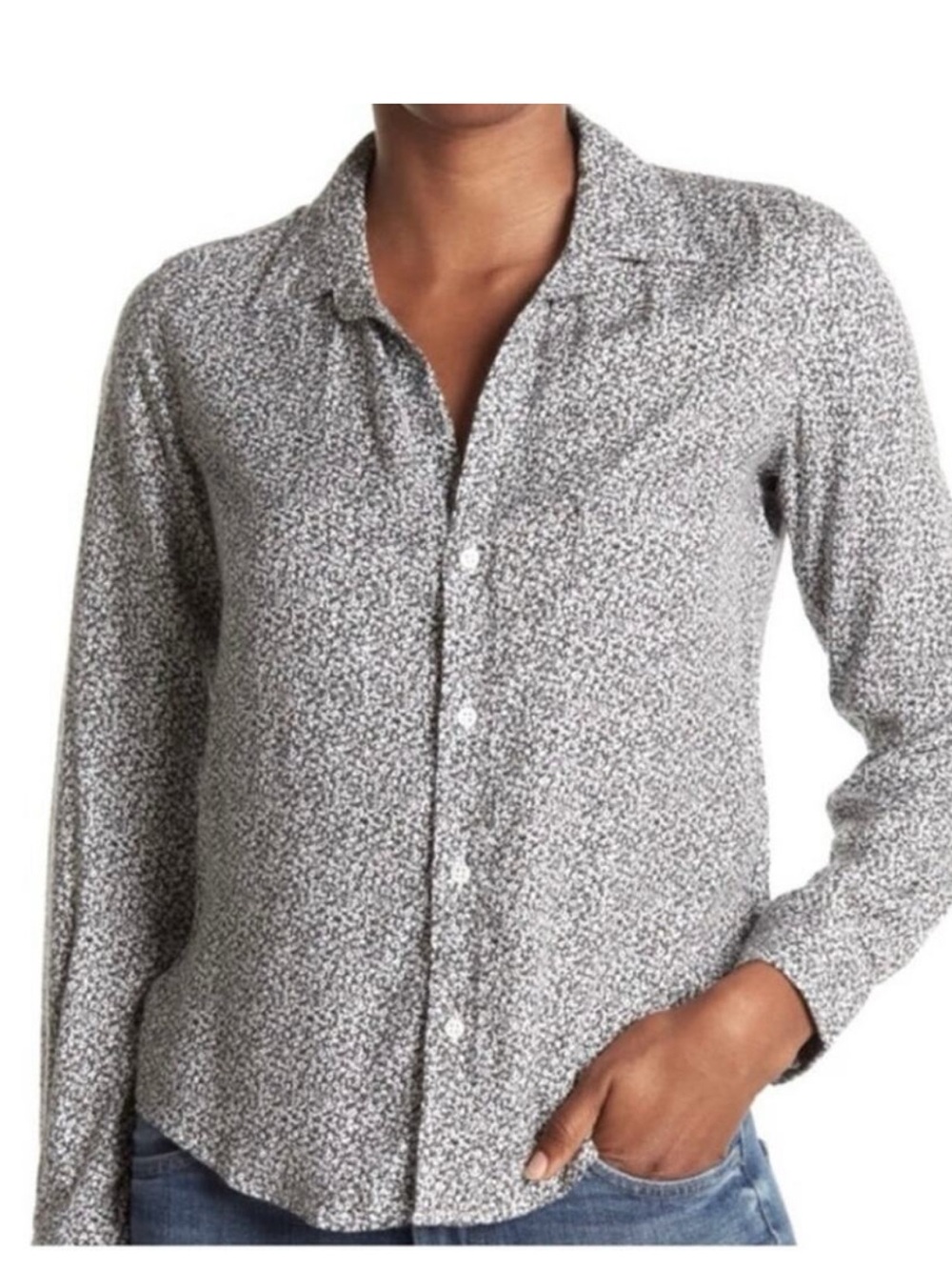 Frank & Eileen Barry Black and White Printed Button-Up Blouse